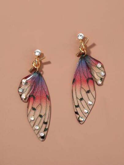 Nooxian Pendants d'oreilles à papillon à strass