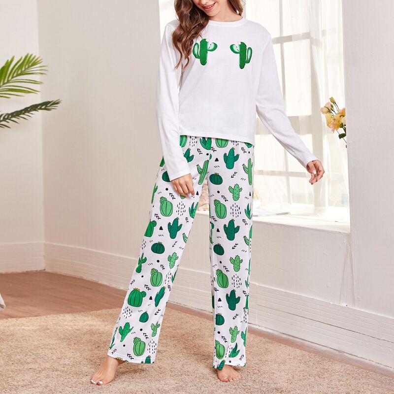 

Cactus Print PJ Set, White