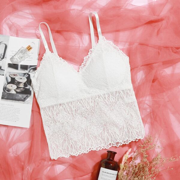 

Lace Longline Bralette, White