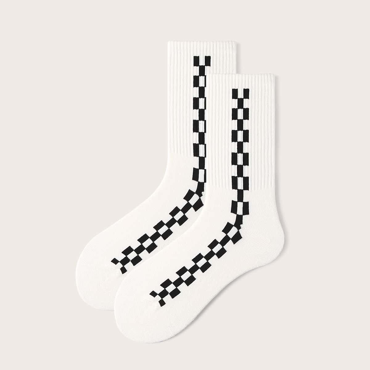 

Guys Plaid Pattern Socks, Black and white