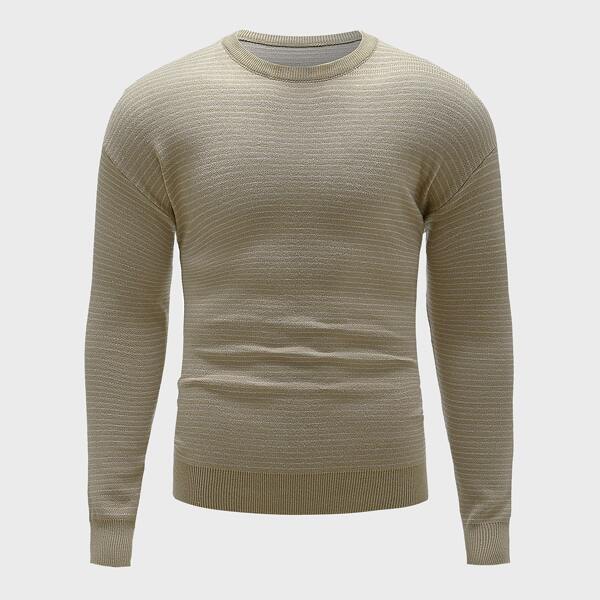 

Men Striped Crew Neck Sweater, Khaki