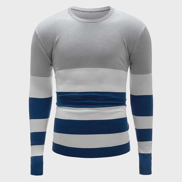 

Men Block Striped Crew Neck Sweater, Multicolor