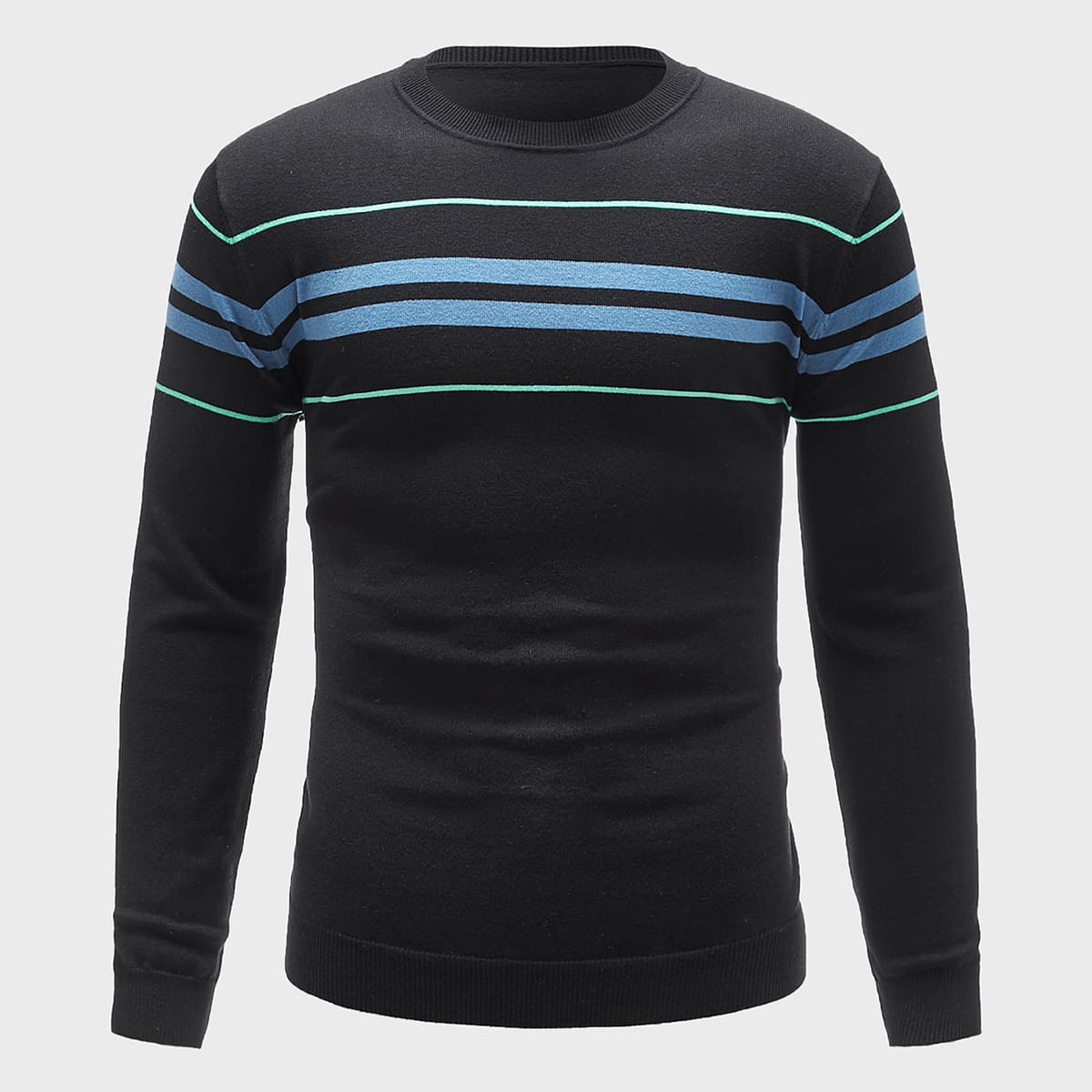 

Guys Striped Crew Neck Sweater, Black