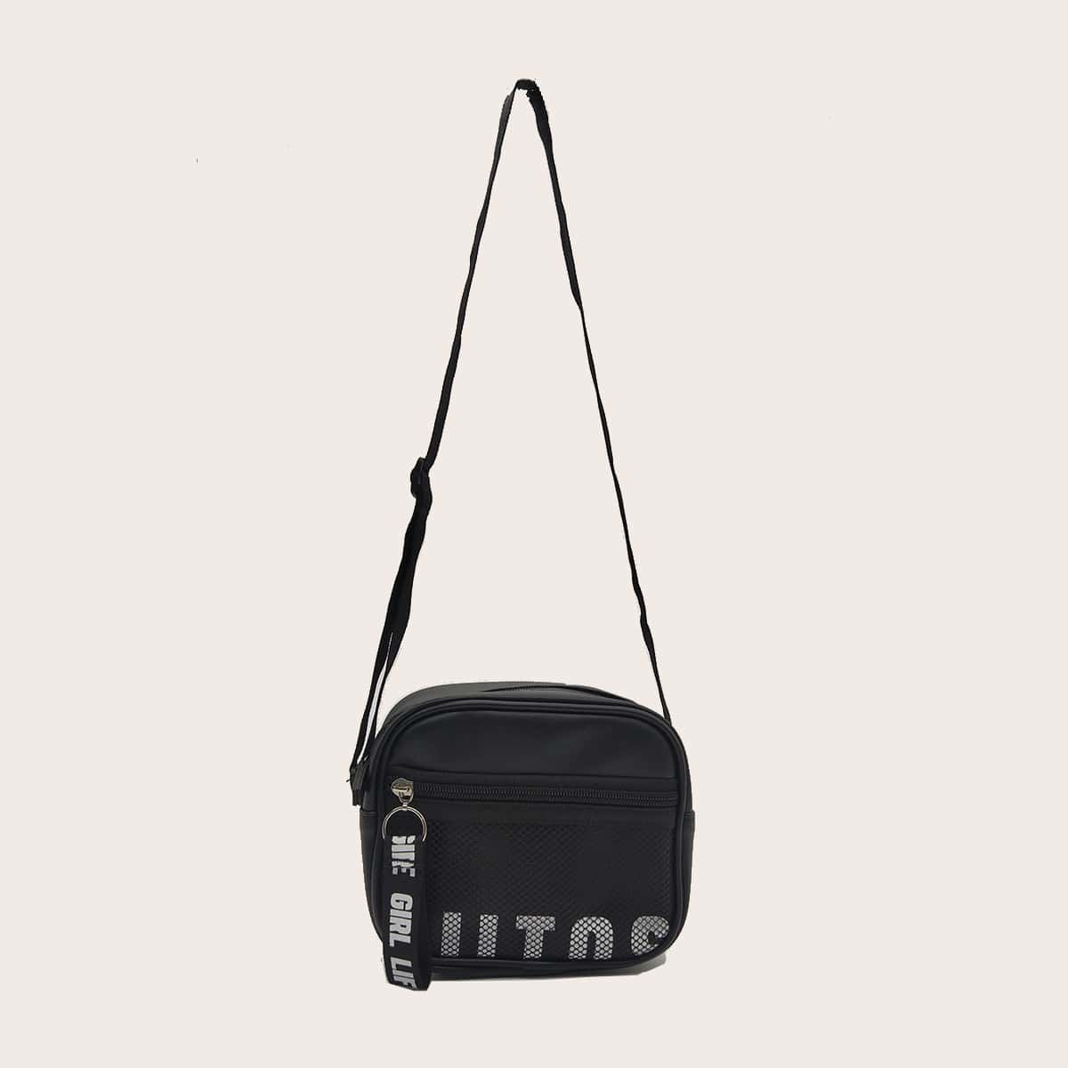 Letter Graphic Crossbody Bag, Black