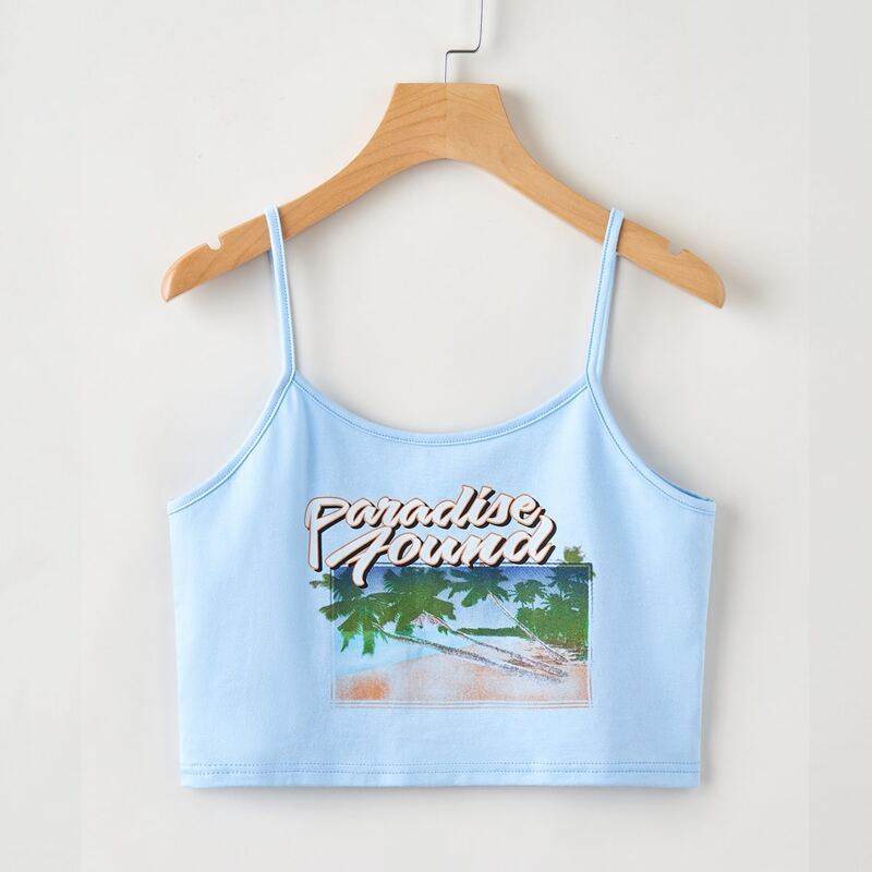 

Tropical Scenery Graphic Cami, Baby blue