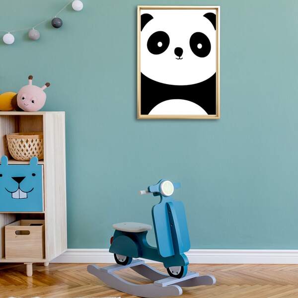 

Kids Cartoon Panda Print Wall Painting Without Frame, Black and white