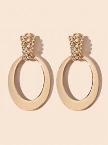 Bông tai thiết kế hình bầu dục rỗng - Vàng - Xem 2