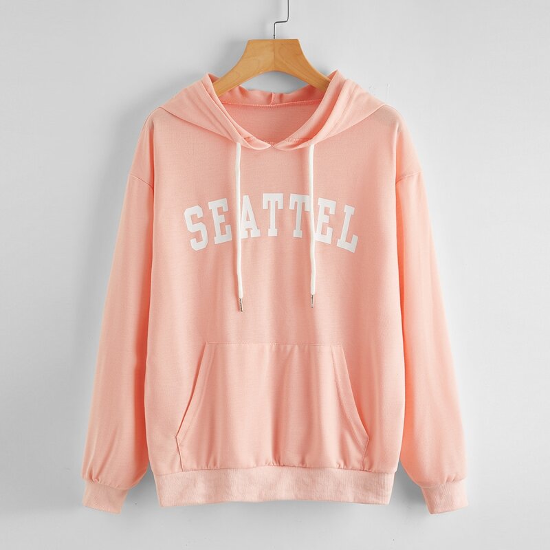 

Pocket Front Letter Hoodie, Baby pink