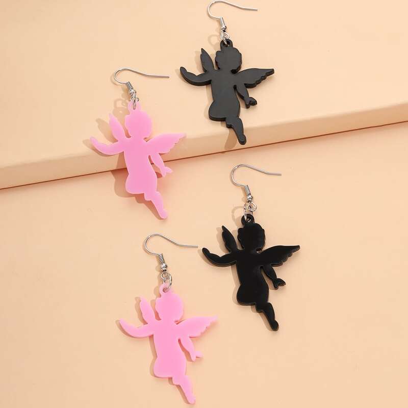

2pairs Angel Drop Earrings, Multicolor