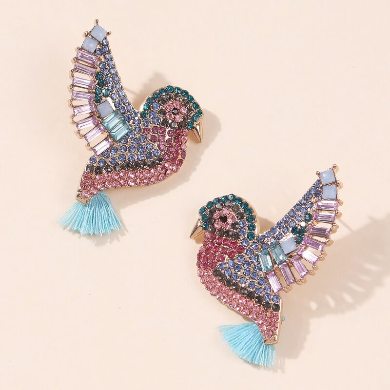 

Rhinestone Bird Design Stud Earrings, Multicolor
