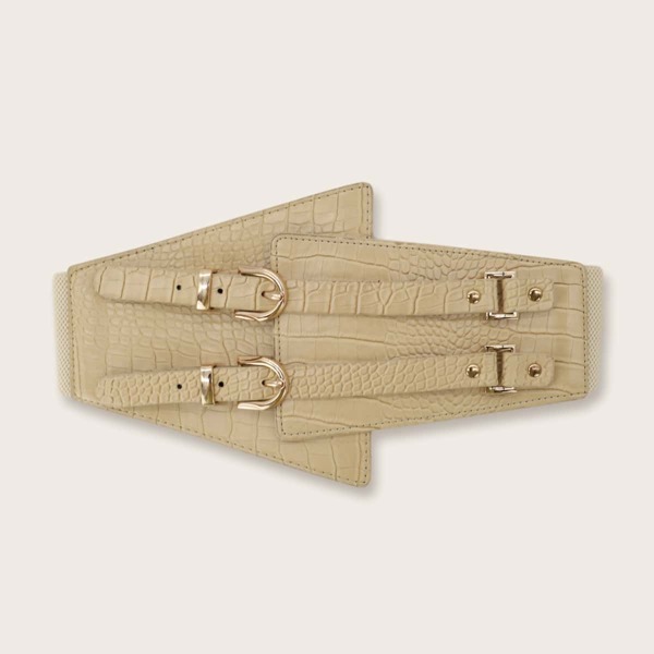 

Croc Embossed Wide Belt, Apricot