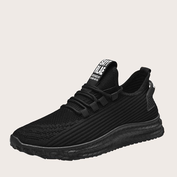 

Men Lace-up Decor Wide Fit Sneakers, Black