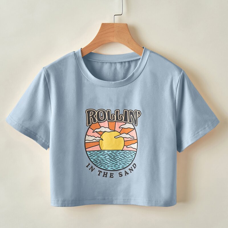 

Sunset Graphic Crop Tee, Baby blue