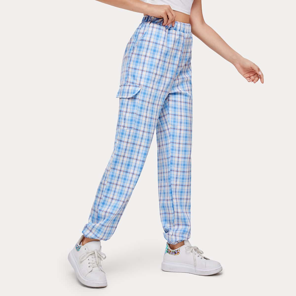 

Plaid Pocket Pants, Blue