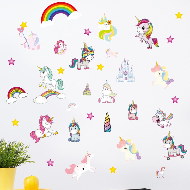

Kids Cartoon Unicorn Print Wall Sticker, Multicolor