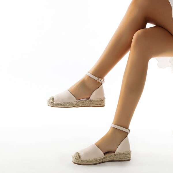 

Minimalist Ankle Strap Espadrille Wedges, Beige