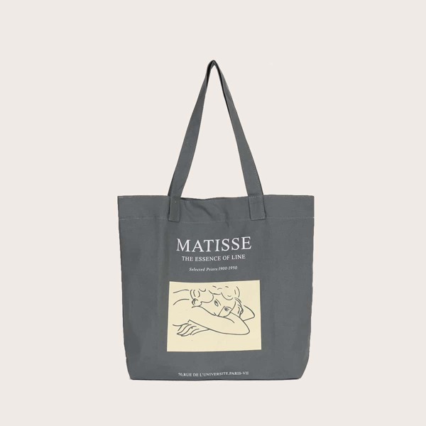 

Figure & Letter Graphic Tote Bag, Green