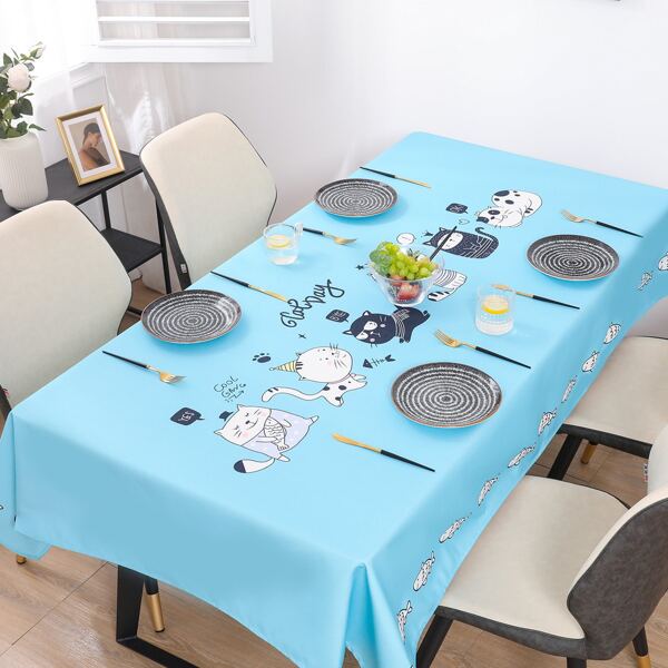 

Cartoon Graphic Tablecloth, Mint blue