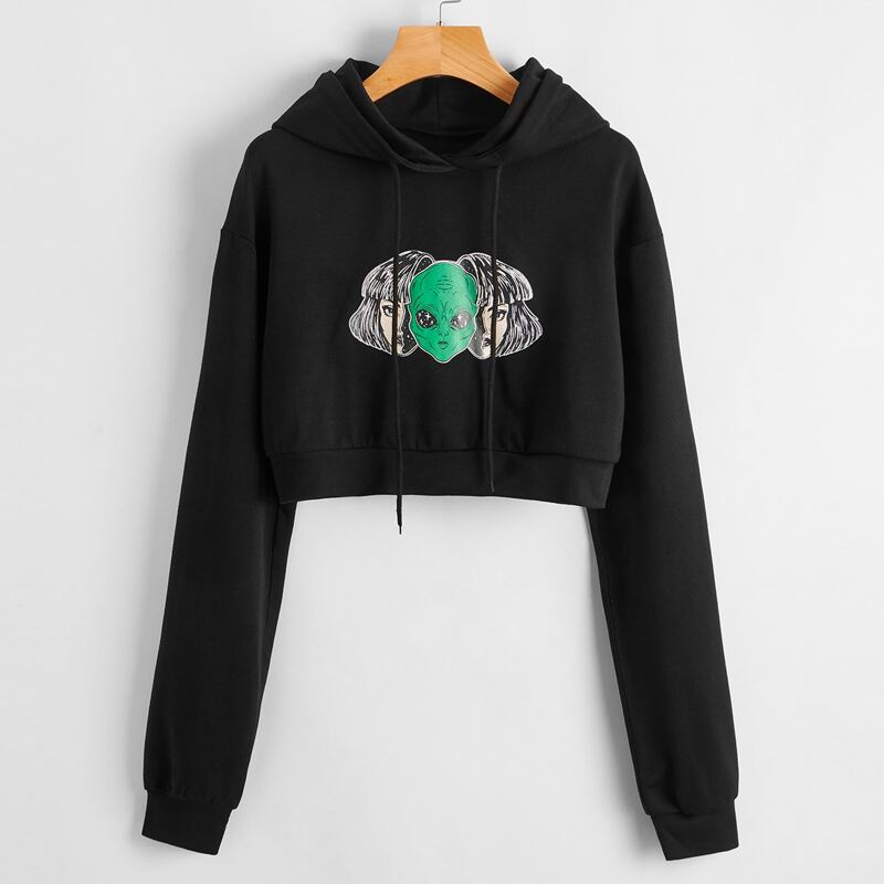 

Alien Crop Hoodie, Black