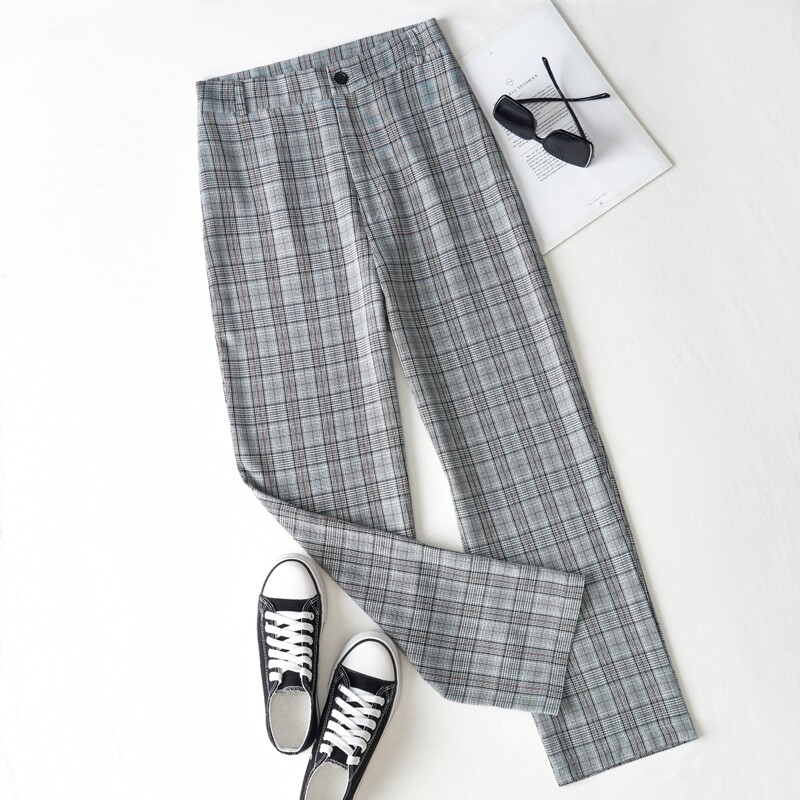 

Tartan Straight Leg Pants, Grey