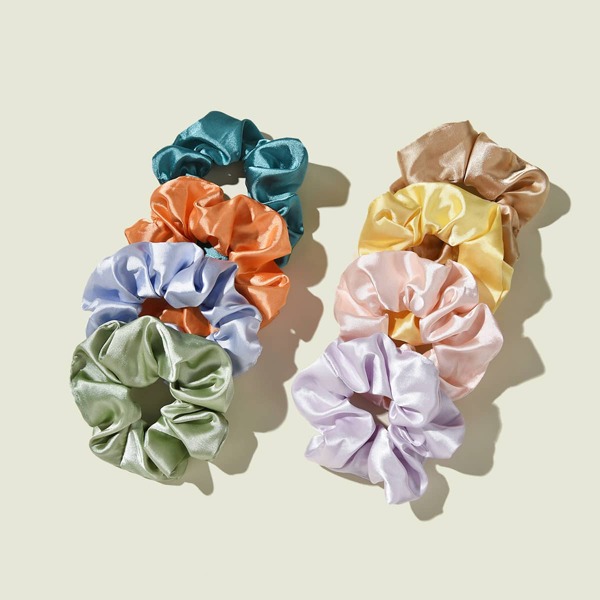 

8pcs Girls Simple Plain Scrunchie, Multicolor
