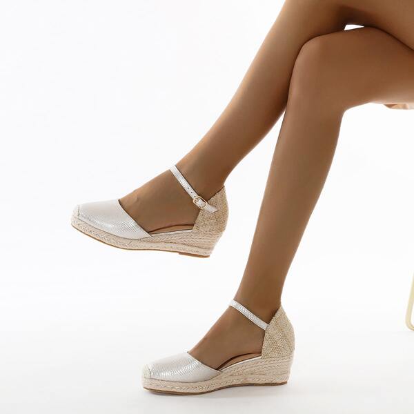 

Metallic Two Tone Espadrille Wedges, Silver