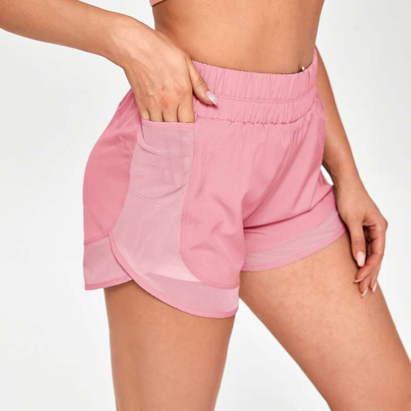 

Contrast Mesh Pocket Side Sports Shorts, Dusty pink