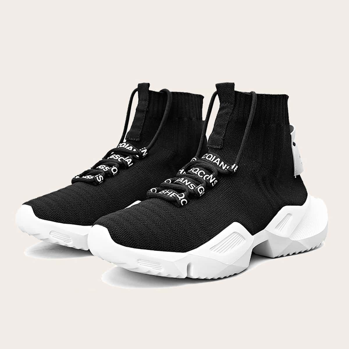 

Guys Lace Up Decor Knit High Top Sneakers, Black