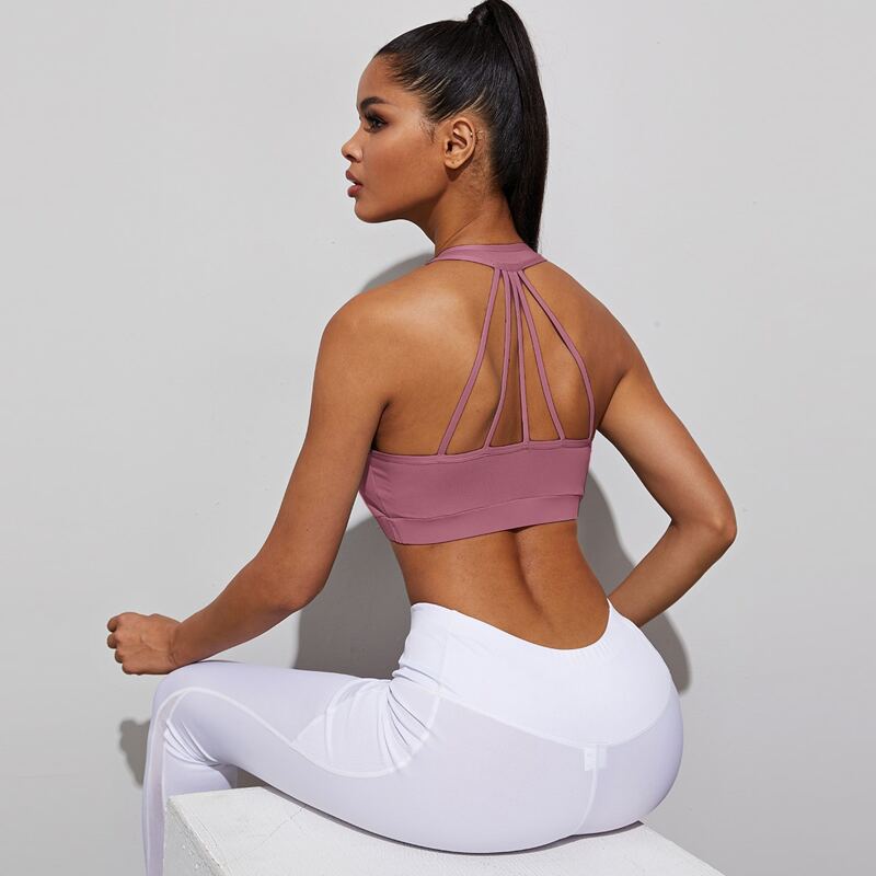 

String Back Solid Sports Bra, Dusty pink