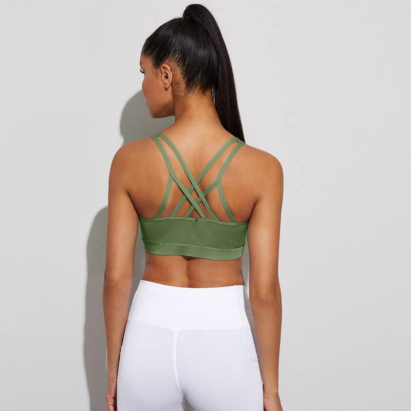

Light Support Criss Cross Back Sports Bra, Army green