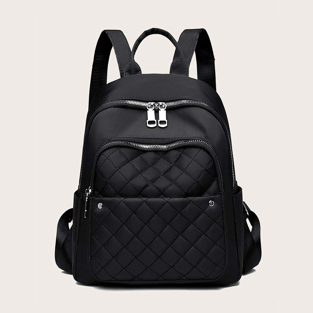

Curved Top Quilted Backpack, Black