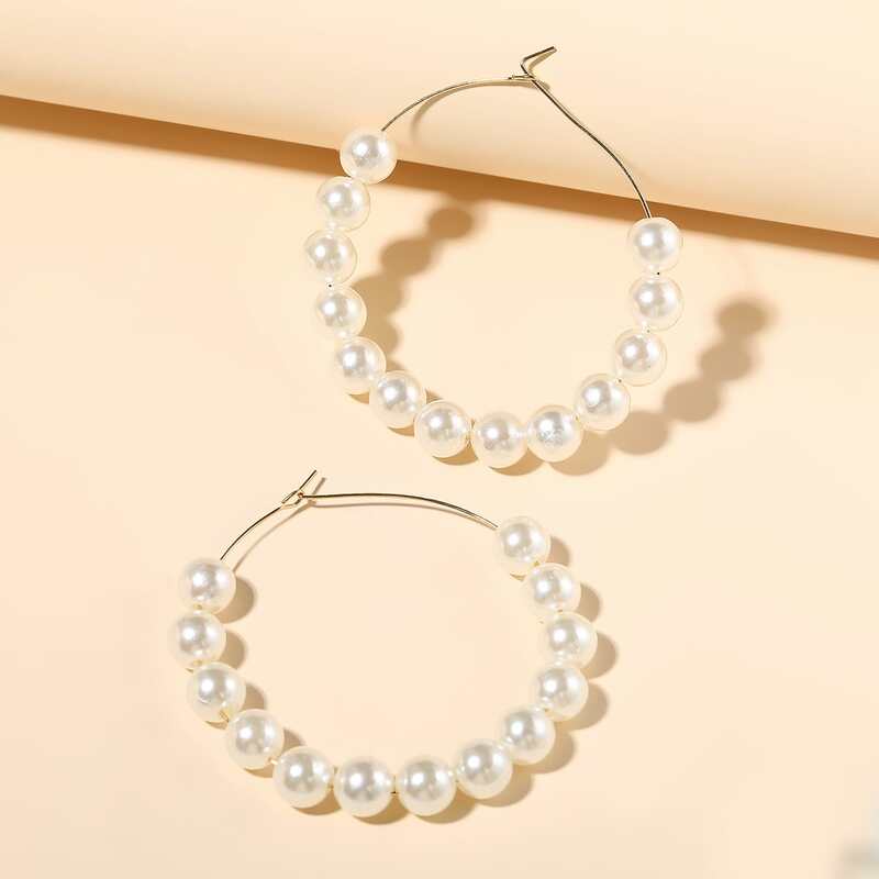 

Faux Pearl Beaded Hoop Earrings, Gold