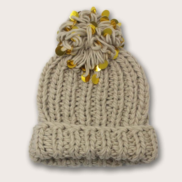 

Sequins Decor Knit Beanie, Khaki