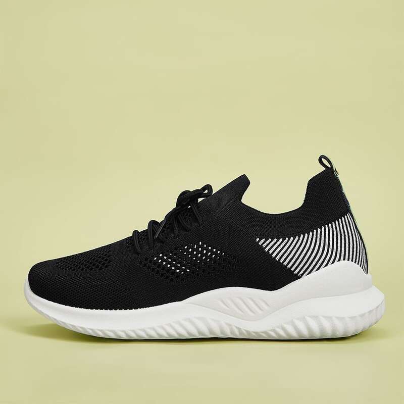 

Striped Knit Lace-up Sneakers, Black