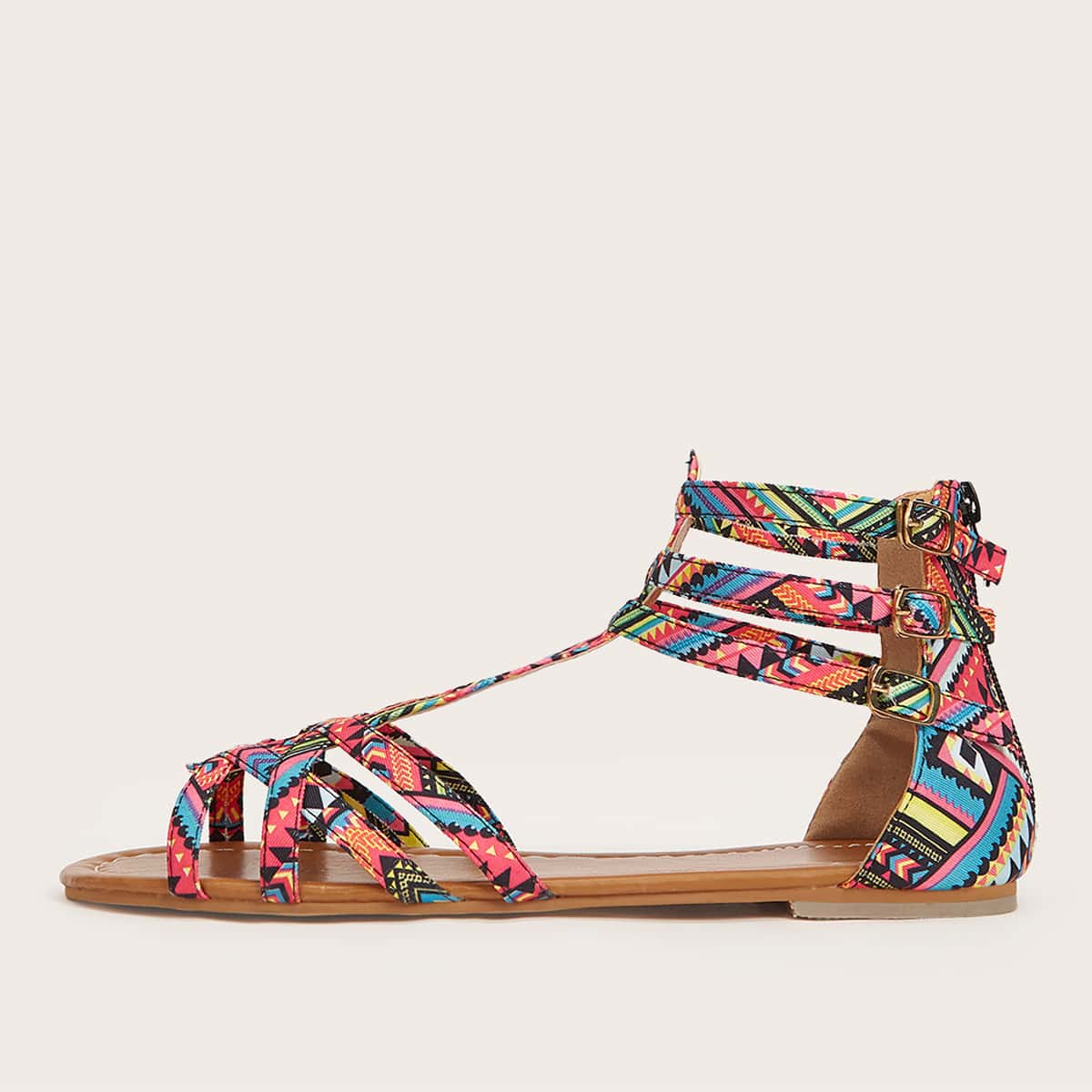 

Tribal Strappy Flat Sandals, Multicolor