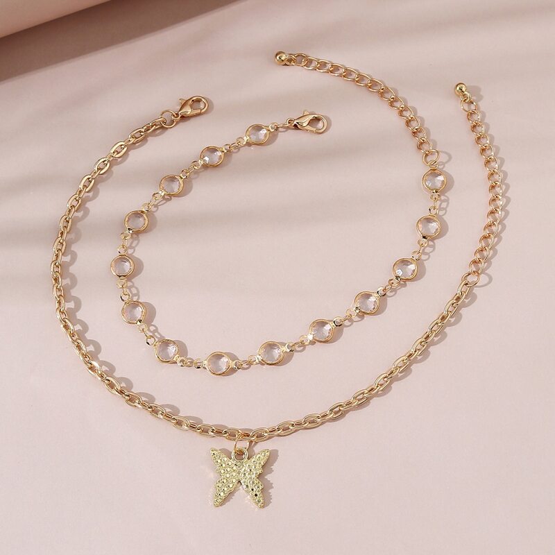 

2pcs Butterfly Charm Anklet, Gold