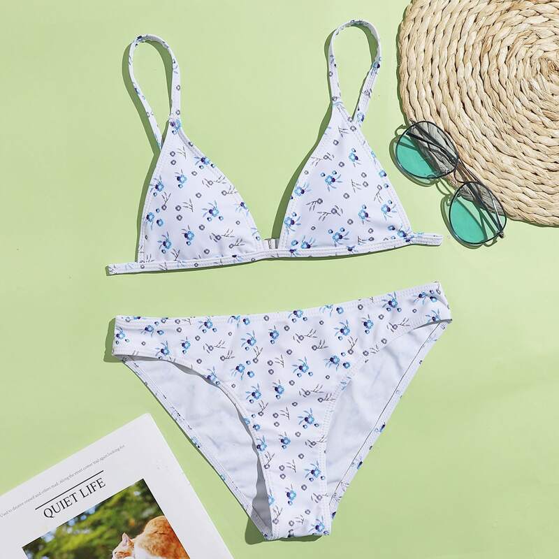 

Ditsy Floral Triangle Bikini Swimsuit, White