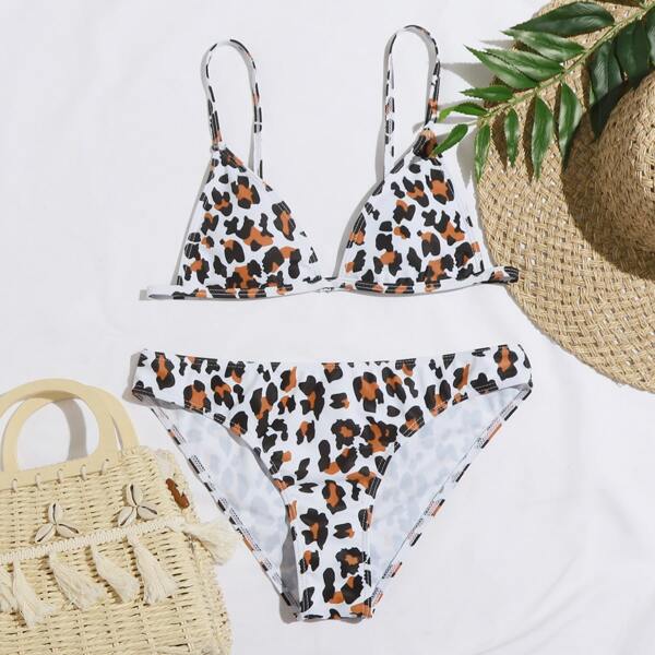 

Бикини с треугольными чашечками с леопардовым принтом, Многоцветный