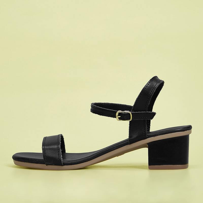 

Chunky Heeled Ankle Strap Sandals, Black