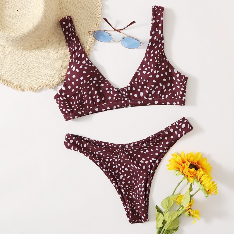 

Dalmatian High Leg Bikini Swimsuit, Maroon