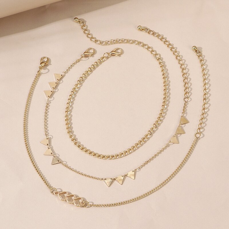 

3pcs Heart Decor Chain Anklet, Gold
