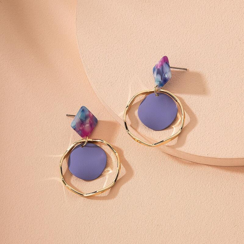 

Hollow Out Geometric Drop Earrings, Multicolor