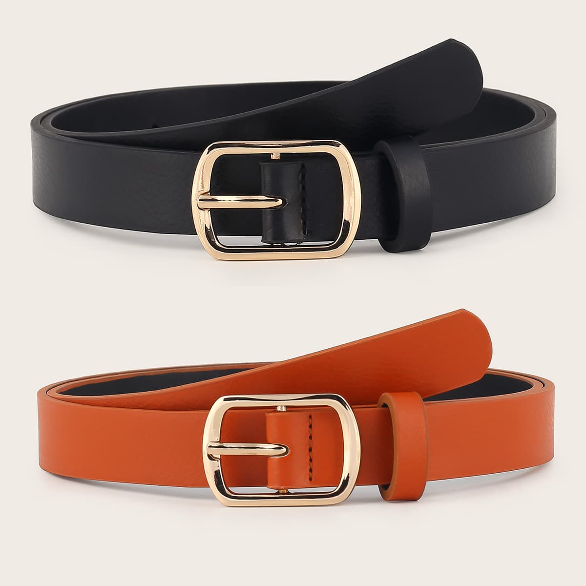 

2pcs Solid Buckle Belt, Multicolor