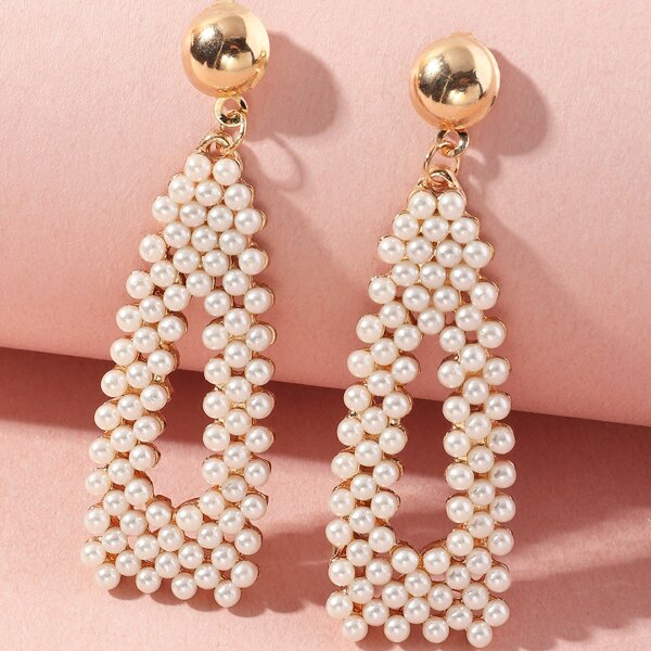 

Faux Pearl Inlaid Drop Earrings, White