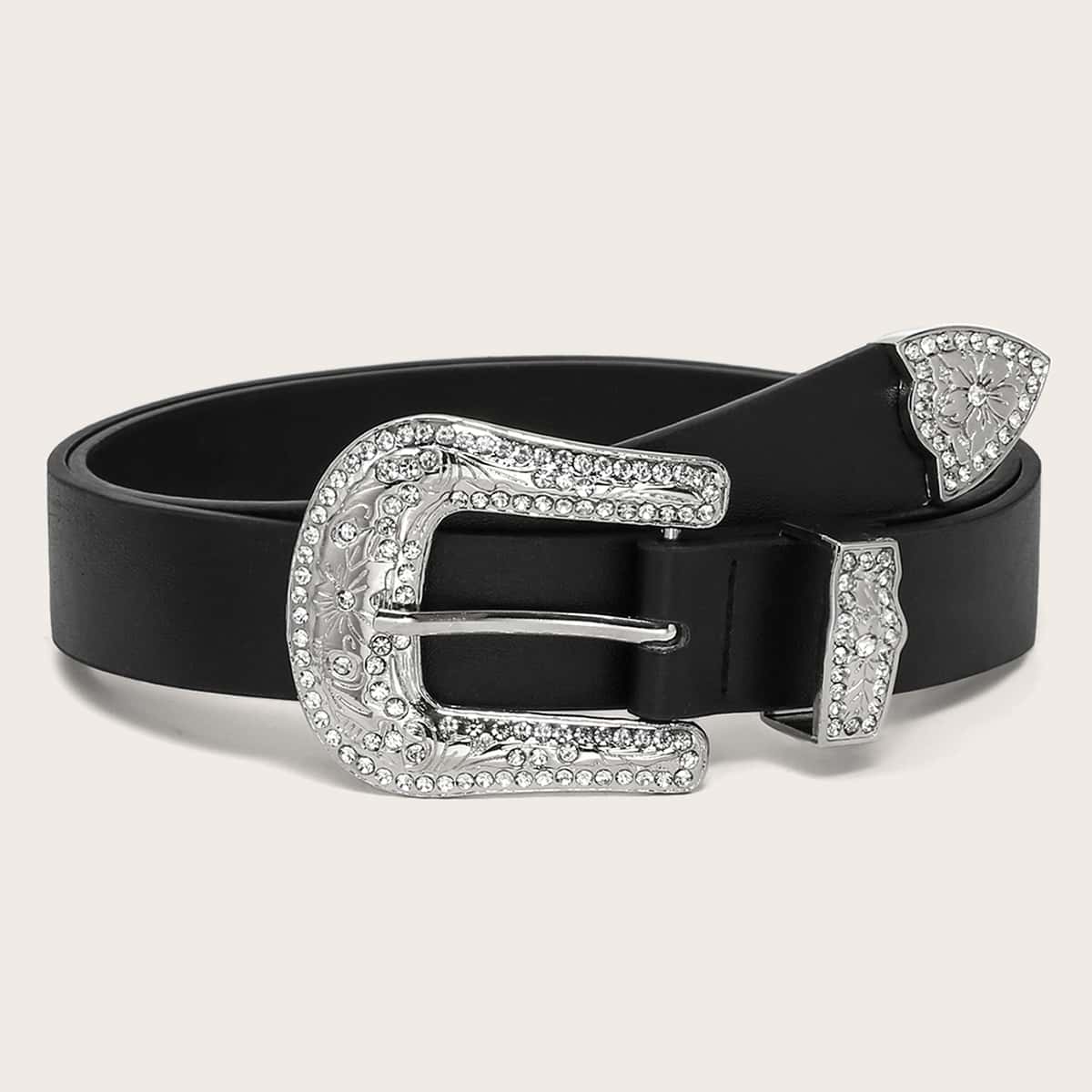

Rhinestone Buckle Belt, Black