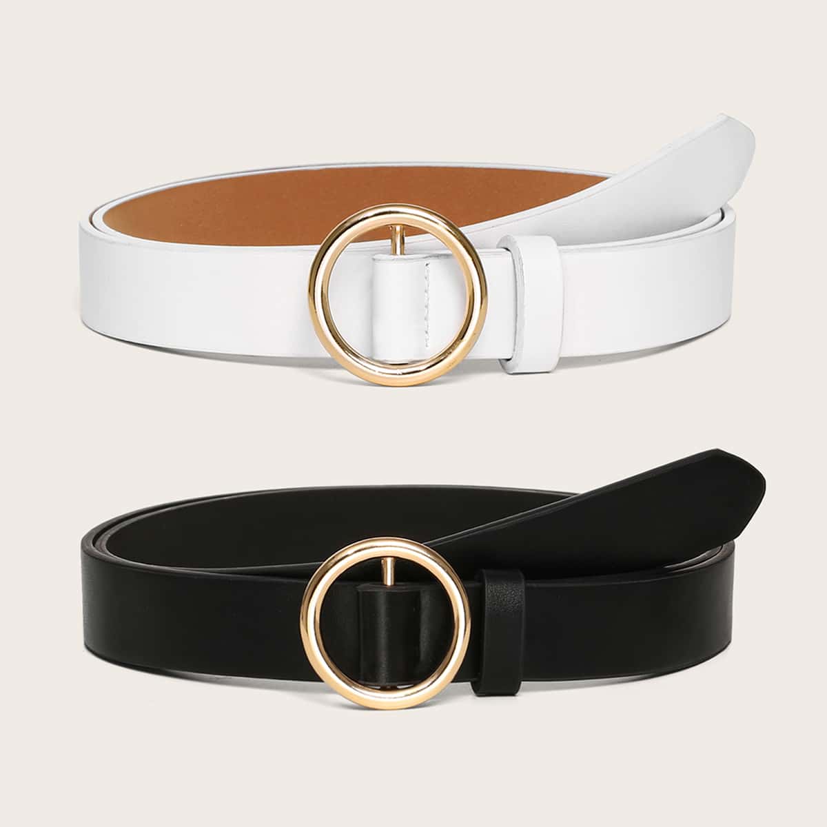 

2pcs Ring Buckle Belt, Black and white