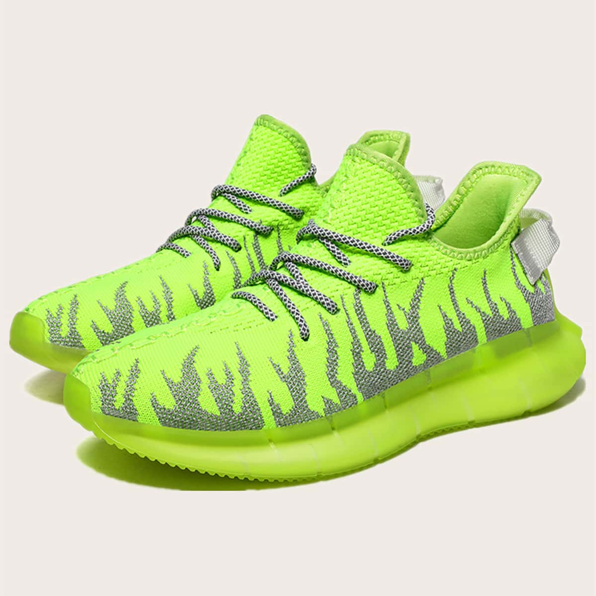 

Guys Neon Green Lace Up Decor Knit Sneakers, Green neon