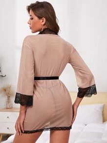 Túnica transparente ribete con encaje floral - Rosa vieja - Ver 2