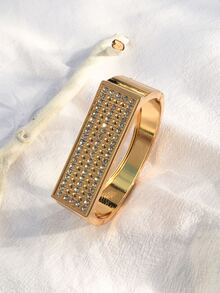 1pc European & American Fashion Square Flat Diamond-Studded Bracelet For Women - Yellow Gold - View 2