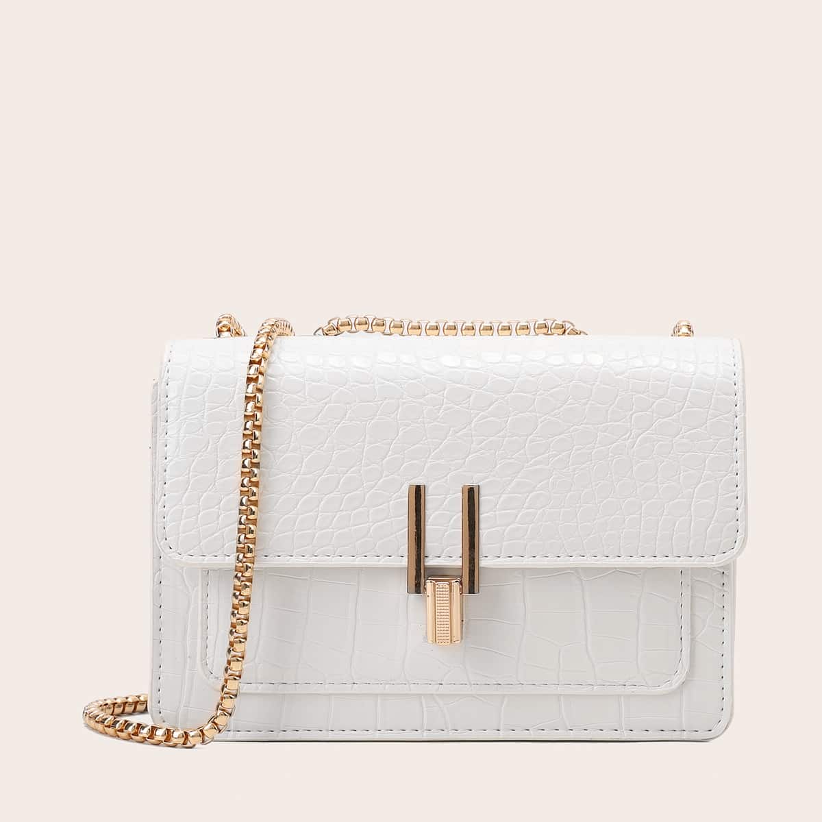 

Croc Embossed Crossbody Bag, White